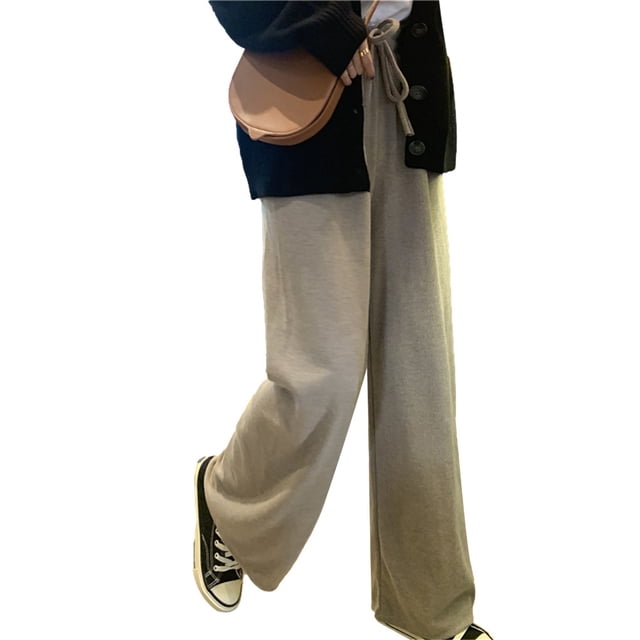Qarigey Pantalones Mujer Pantalón Largo Pierna Ancha Pantalón Casual Mujer Cintura Alta Prendas para la parte inferior del cuerpo Albaricoque L