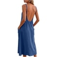 thumbnail image 7 of Women's Linen Dresses Solid Color Summer Beach Vacation Plus Size Sleeveless Flowy Loose Maxi Sundress Boat Neck Button Down Breathable Gauze Dress, 7 of 7