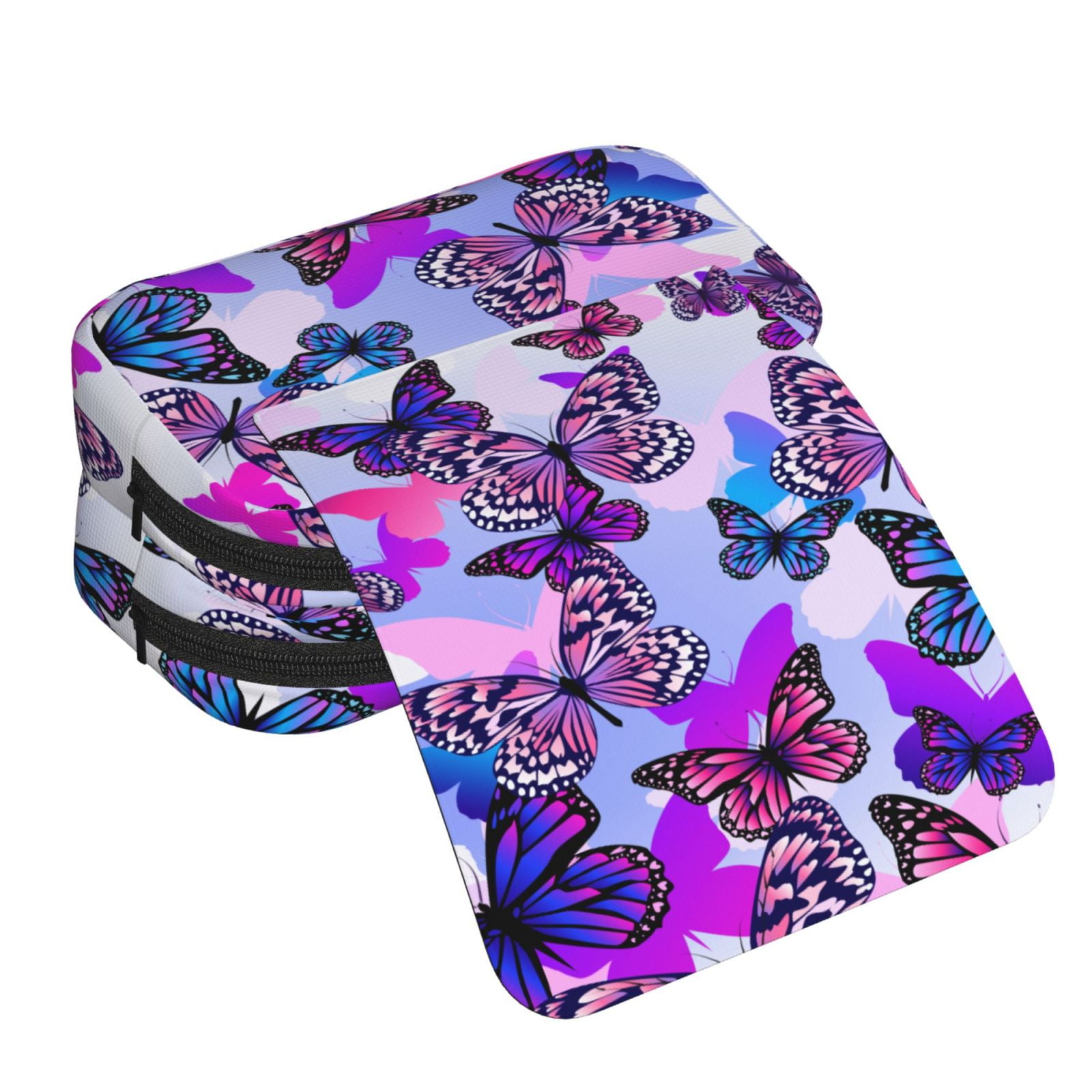 Rateoe Flying Butterflies Pattern Double Clamshell Pen Case, Storage Organizer with Two Zipper Compartments– Holds Up to 50 Pencils & Pens