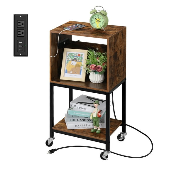 Record Player Stand with Built-in Power Strip