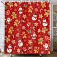 thumbnail image 3 of Christmas Gingerbread Man Shower Curtain, Cute Santa Snowman Candy Cane Xmas Pattern Red Shower Curtain for Bathroom, Winter Holiday Waterproof Fabric with Hooks 72x72inch, 3 of 7