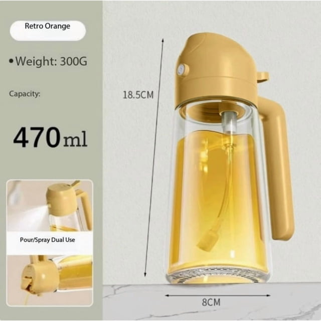 Pulverizador de aceite de oliva Premium de 470ml, dispensador de aceite de vidrio versátil for cocinar, hornear y asar, 1 ud.