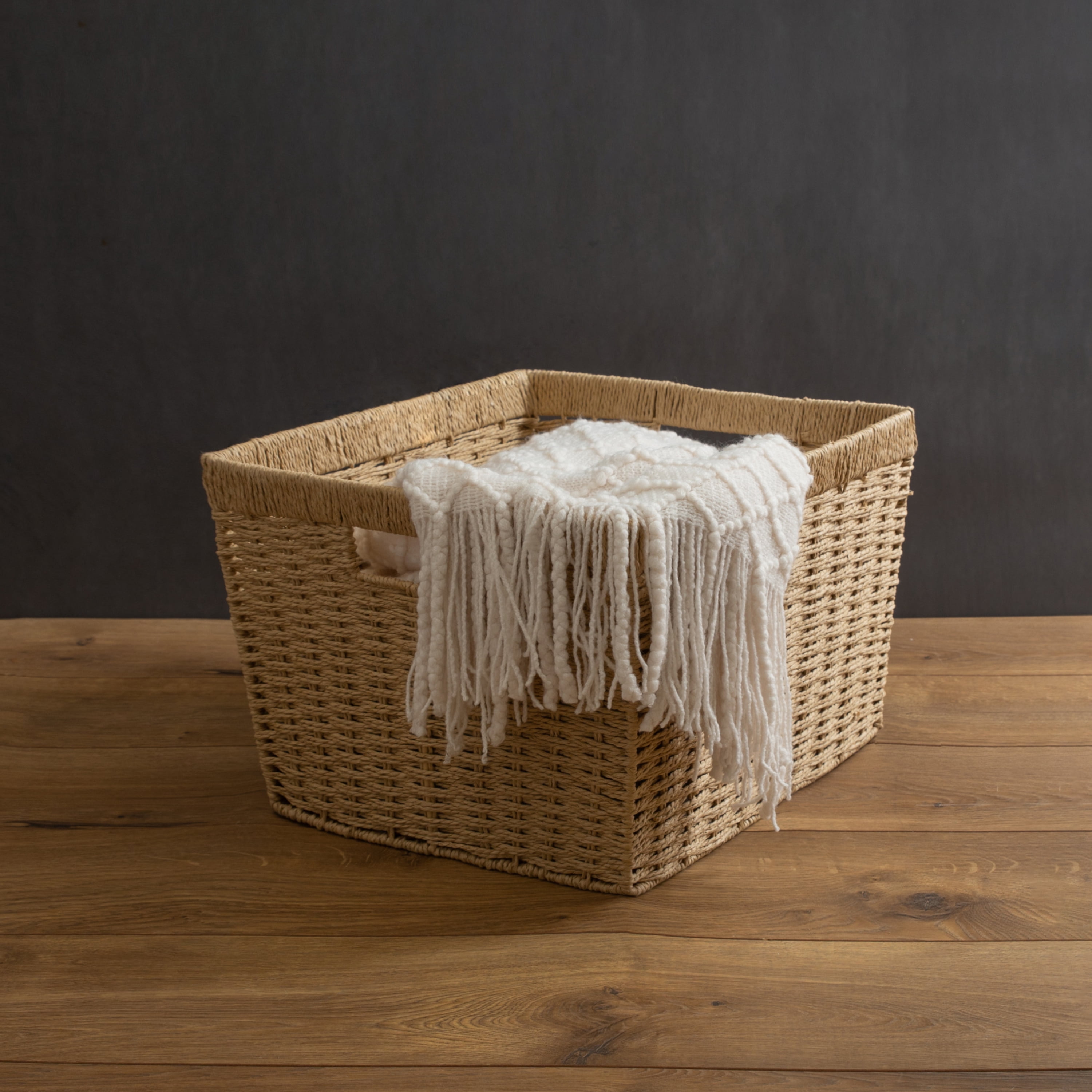 Simplify Dutch Weave Paper Rope Decorative Basket, Handles