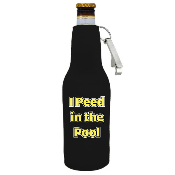 I Peed in the Pool Beer Bottle Coolie With Opener (Black)