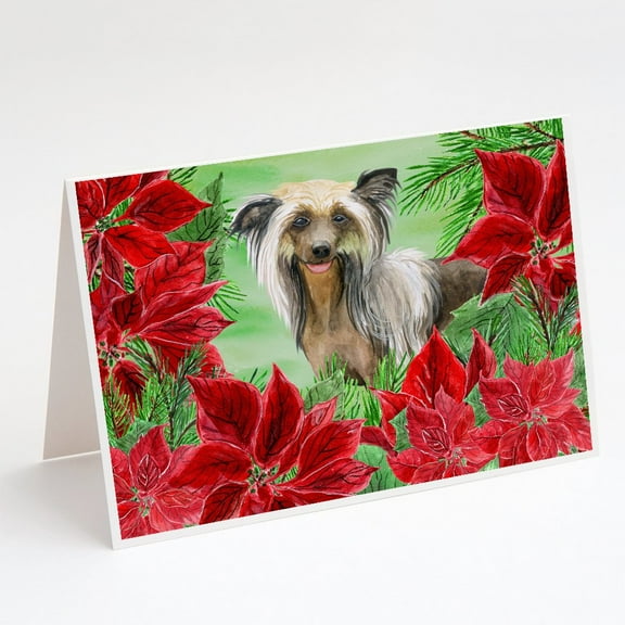Caroline's Treasures Chinese Crested Poinsettas Christmas Greeting Cards with Envelopes, 5" x 7" (8 Count)