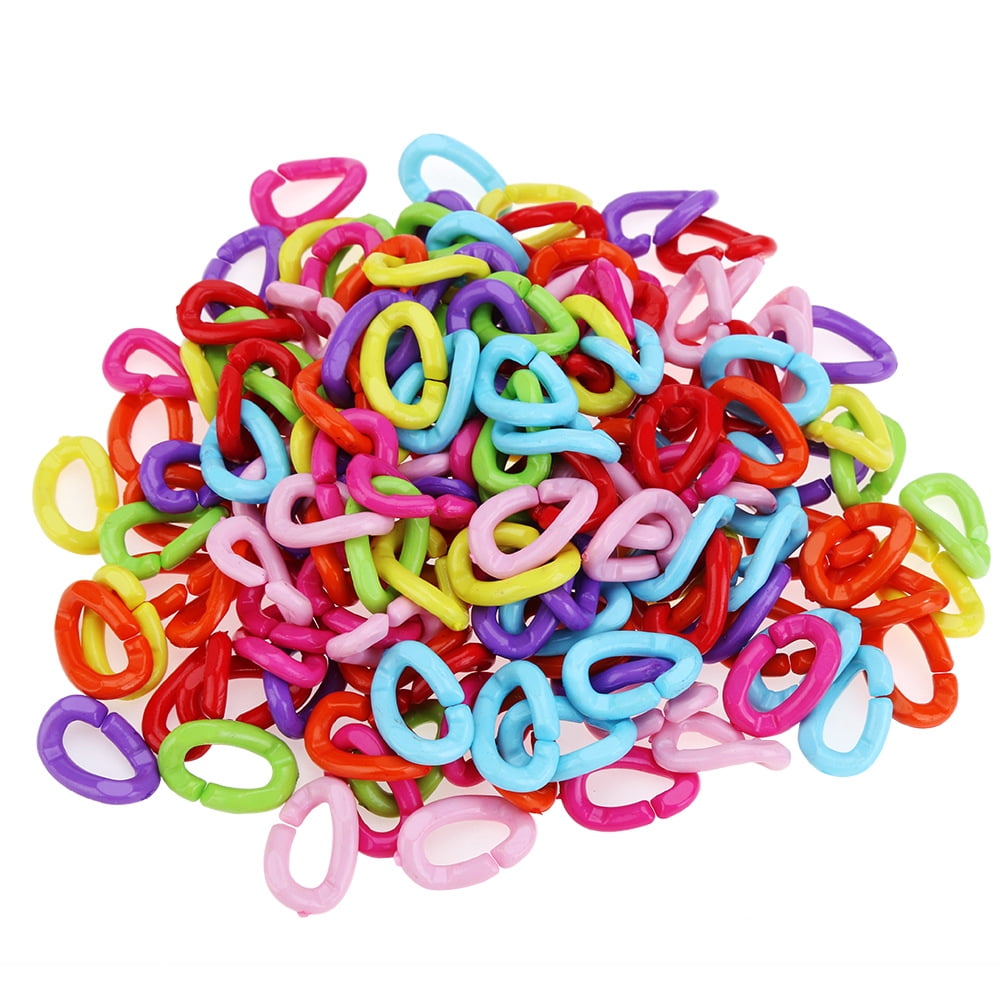 JIALEEY 100 Piece Plastic C-Clips Hooks Chain Links Rainbow C-Links Childrens Learning Toys Small Pet Rat Parrot Bird Toy Cage 
