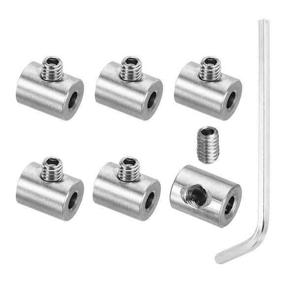 Uxcell 3mm Hole Wire Rope Clips Set, 6 Pcs 304 Stainless Steel Single Holes Lock Cable Clamps Clip with Hexagon Screws Spanner for Wire Rope Fitting, Silver