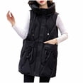 thumbnail image 2 of UPPADA Puffer Vest for Women Fall Trendy Zip up Jacket Casual Long Down Vest Solid Color Sleeveless Collared Winter Puffer Vest Outwear Womens Puffer Vest Long with Hood Black,L, 2 of 9