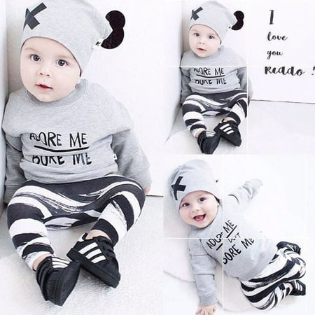 

Autumn Newborn Baby Boys Girl Long Sleeve Tops +Long Pants Hat Outfits 3PCS Set Clothes