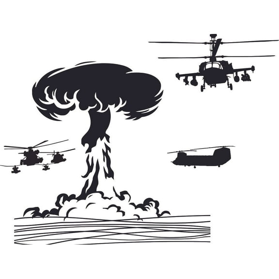 Home Kids Bedroom Black Hawk Longbow Apache & Chinook Helicopters Explosion Design Home Vinyl Wall Art Decal - 10" x 15" DIY Living Room Military Helicopters Removable Adhesive Wall Art Sticker Decor