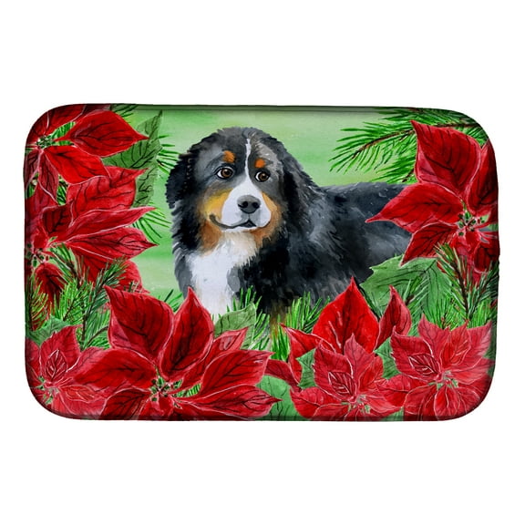 Bernese Mountain Dog Poinsettas Dish Drying Mat