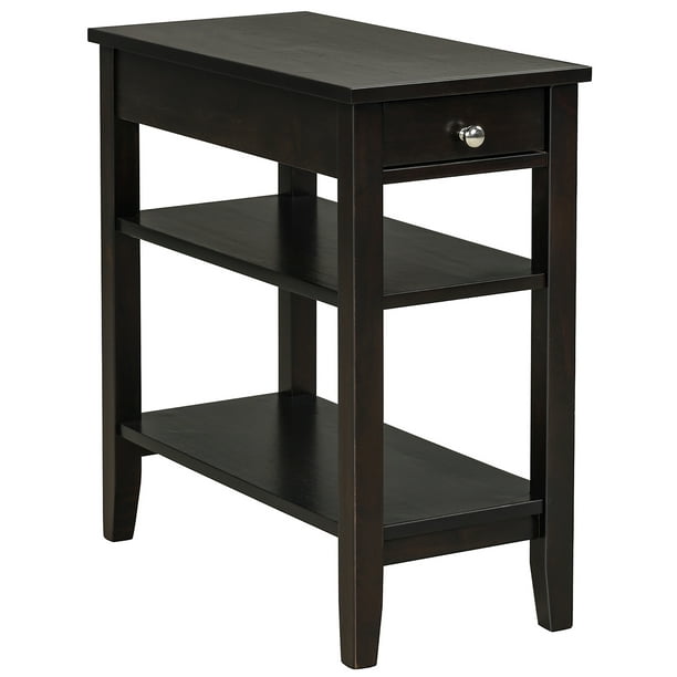 Narrow Nightstand Espresso, 3 Tier End Table With Drawer