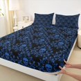 thumbnail image 4 of Homewish Death Skull Skeleton Bed Sheets,Retro Damask Full Size Sheets,Black Blue,Halloween Bed Set,4 Pieces,1 Flat Sheet, 1 Fitted Sheet and 2 Pillowcases, 4 of 6