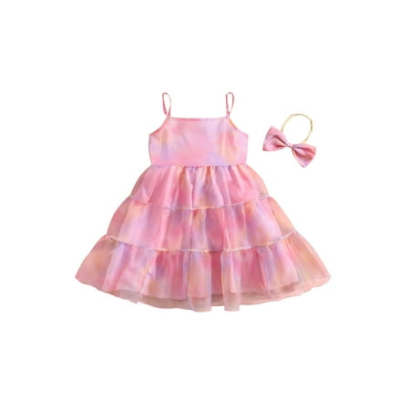 

Sunisery 2Pcs Toddler Kids Girl Summer Dress Outfits Sleeveless Tie-Dye Print Mesh Tulle Dress + Headband Clothes Set Rainbow 18-24 Months