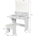thumbnail image 3 of White Modern Vanity Desk Set with 31.5" Large LED Lighted Mirror, 3 Color Lighting Modes, 2 Drawers, Built-in Power Outlet and Cushioned Stool, Makeup Dressing Table for Bedroom, 3 of 6
