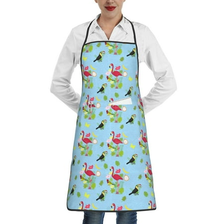 

Gaeub Flamingos And Tropical Plants Kitchen Cooking Aprons Adjustable Bib Apron Waterdrop and Oil Resistant Kitchen Chef Apron for Women Men