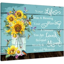 Sunflower Hummingbird Wall Art Canvas Inspirational Quotes Poster Print Modern Farmhouse Yellow Flower Teal Vase Vintage Wood Artwork Decor Bathroom Bedroom Living Room Wall Hanging 16x12Inch