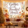 thumbnail image 3 of Gather with Thankful Hearts Among Pumpkins, Cozy Illustration for Seasonal Decor Fans, Harvest Art, Thanksgiving Hostess Gift, Tapestry Wall Hanging for Living Room and Den, 3 of 7
