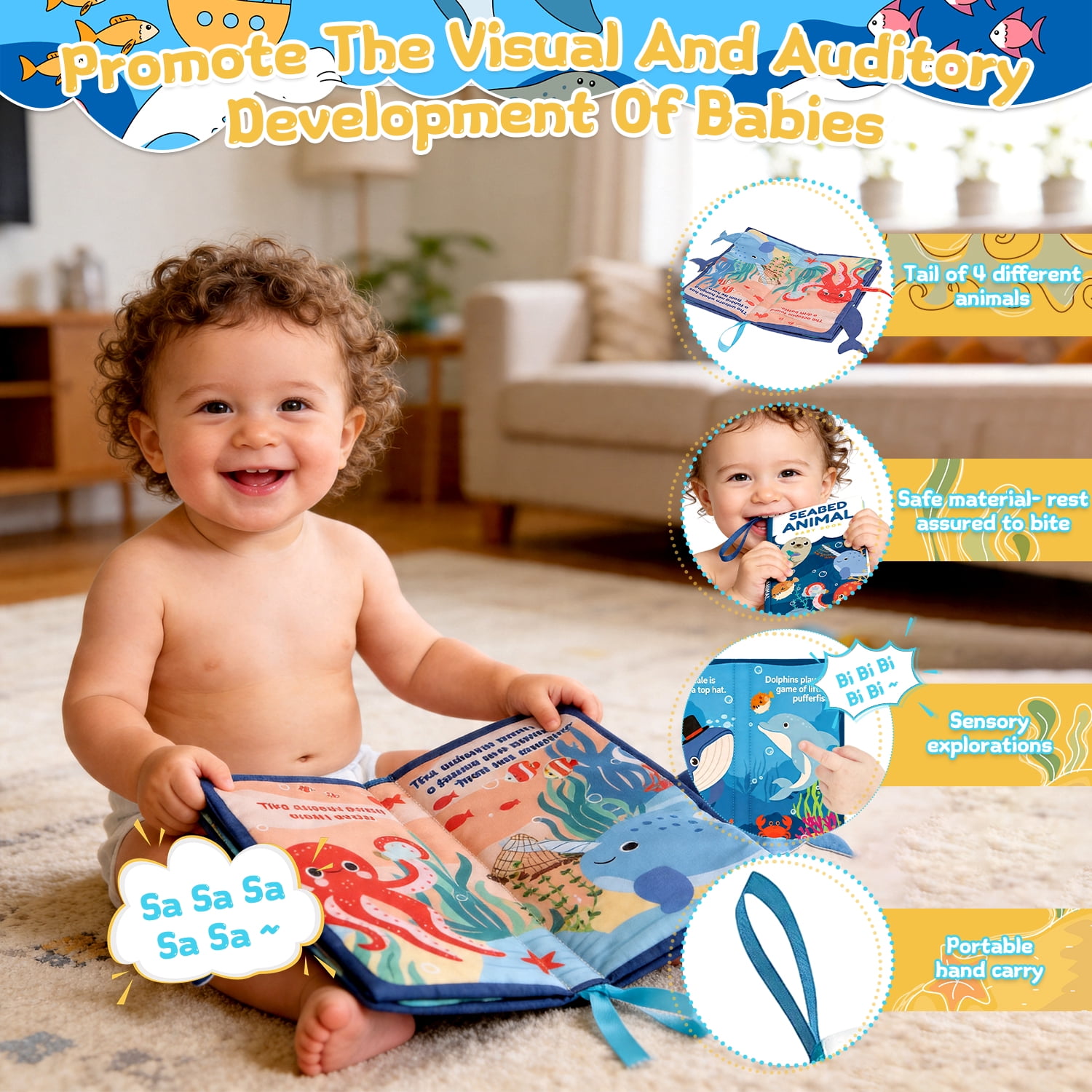 Caunedy 2 in 1 Baby Gym Playmat with Music,5 Sensory Montessori Toys & Tummy Time Mirror,Newborn Gift for Infants 0-12 Months
