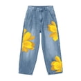 thumbnail image 6 of Karymi Jeans for Women High Waist Floral Print, Large Flower Pattern Loose Wide Leg Denim Trousers with Side Pockets, 6 of 9
