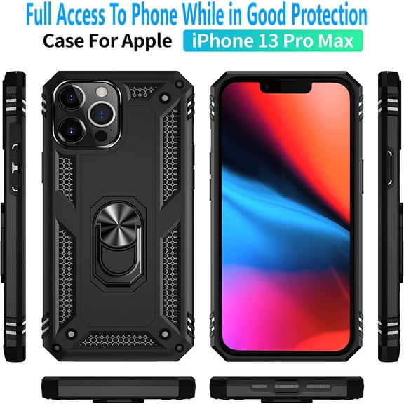 iPhone 13 Pro Max Case, [Not Fit for iPhone 13 /Mini/Pro], STARSHOP Drop Protection Ring Kickstand Cover- Black