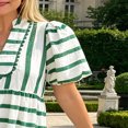 thumbnail image 4 of Morttic Women's Short Sleeve V-Neck Patchwork Stripes Midi Dress Vibrant Casual Cute Spring Summer Vacation Wear Green，L, 4 of 6