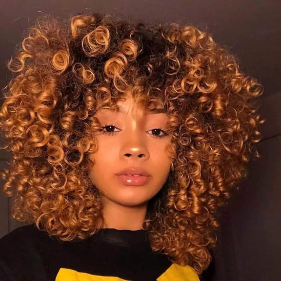 Women's brown short curly hair small curls high-temperature silk synthetic fiber wig