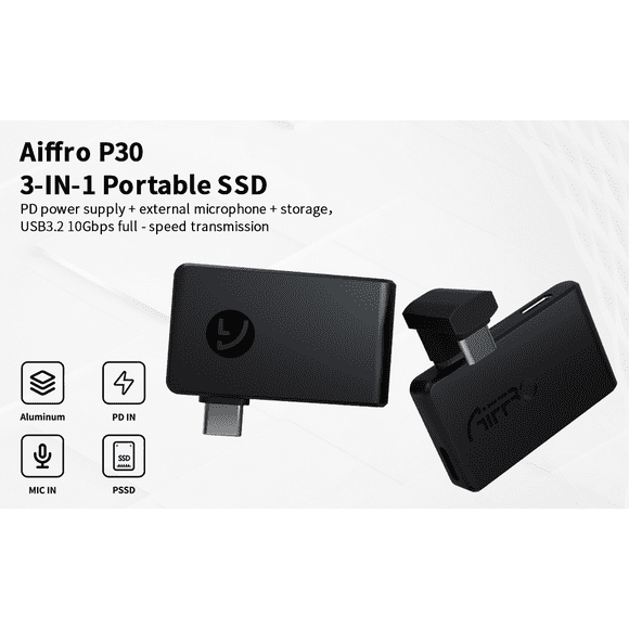 P30 3-in-1 Charging & Recording External SSD 2000MB/s Ultra Speed Portable Solid State Drive, Real-Time Storage for PC/Mac/Android/Camera (Compatible with USB-C/USB 3.0)