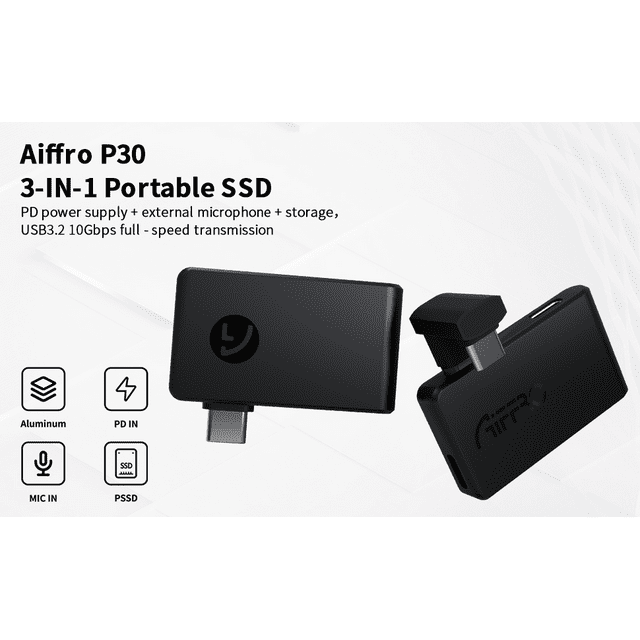 P30 SSD Externe 3-en-1 de Chargement et d'Enregistrement 2000 Mo/s Ultra Vitesse Portable à Semi-Conducteurs, Stockage en Temps Réel pour PC/Mac/Android/caméra (Compatible avec USB-C/USB 3.0)