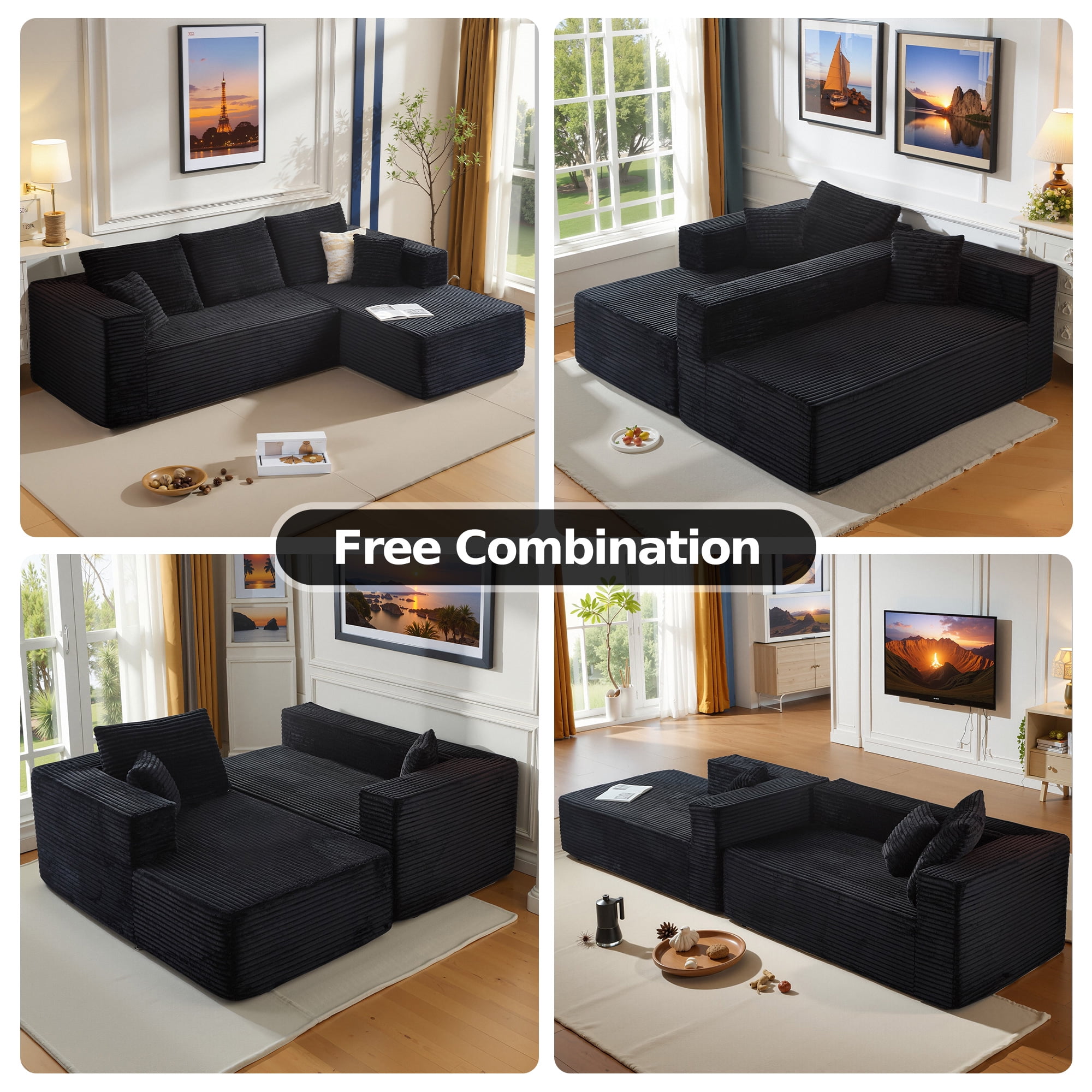 Cubente 108" Modular Sectional Sofa, Cloud Couch with 3 Deep Seat, Indoor Modern L-Shape Sofa Couch, Boneless Couch Compressed Sofa for Living Room Bedroom
