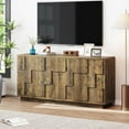 thumbnail image 7 of 60" Sideboard Buffet Cabinet with Storage, Irregular Panel Design Credenza Mid Century Farmhouse Coffee Bar Cabinet with 4 Doors & Adjustable Shelves for Living Room, Hallway (Rustic Brown), 7 of 7