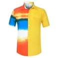 thumbnail image 1 of INSPIRE CHIC Camisas de patchwork con bolsillo en el pecho y manga corta con botones y estampado hawaiano para hombre Amarillo M, 1 of 6