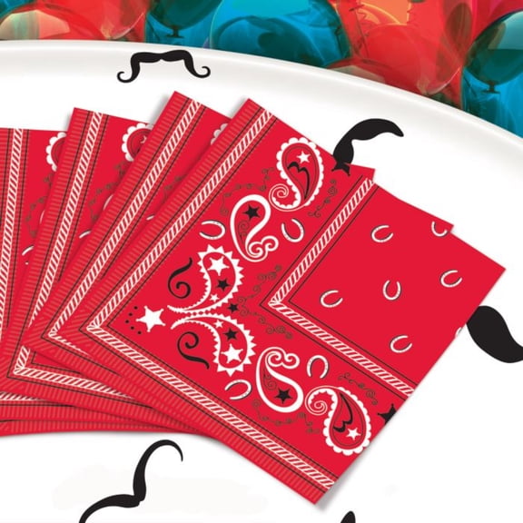 Beistle 2-Ply Disposable Paisley Bandana Luncheon Party Napkins - 5" - Red and White - Pack of 192