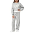thumbnail image 2 of Stamzod Kids Clothes Girls Fall Winter Outfits 2 Piece Sweet Bow Long Sleeve Crewneck Sweatshirt and Sweatpants Casual Girls' Clothing Sets Gray Q 13-14Years, 2 of 6