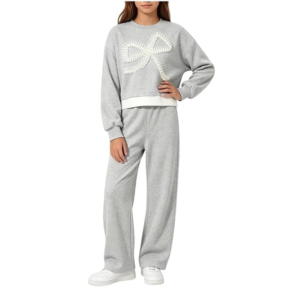 Ugoldhm Girls' Color Blocked Raglan Sleeve Hooded Sweatshirt and Side Striped Wide Leg Pants 2PC Set Patchwork Casual Sportswear Set