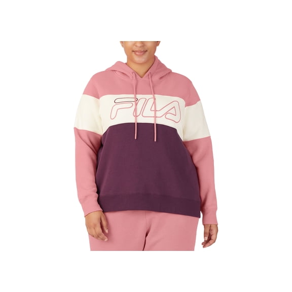 Fila Plus Size Timeless Logo Colorblocked Hoodie Mauveglow Grape Wine Egret 3X