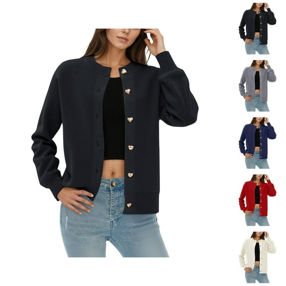 Cardigan Sweaters for Women 2025 Long Sleeve Button Down Crewneck Oversized Cozy Knit Cardigan Sweater Jacket Tops