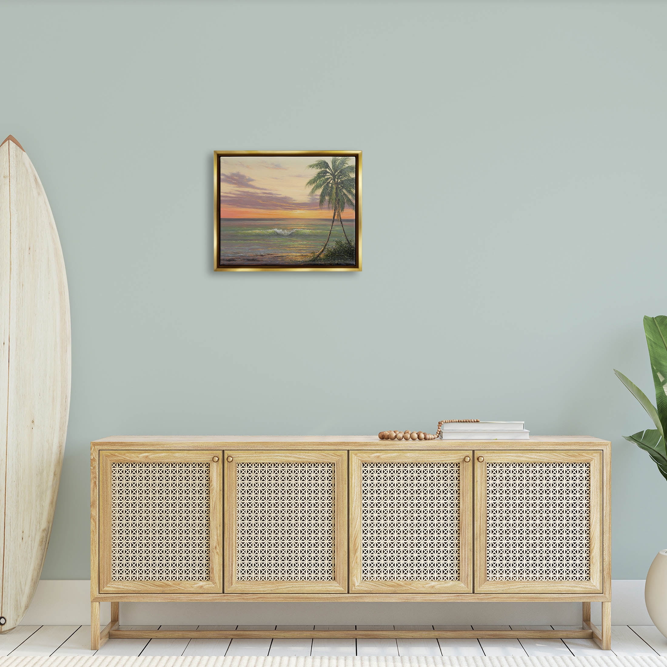 Tropical Ocean Waves Beach Coastal Painting Metallic Gold Framed Art Print Wall Art