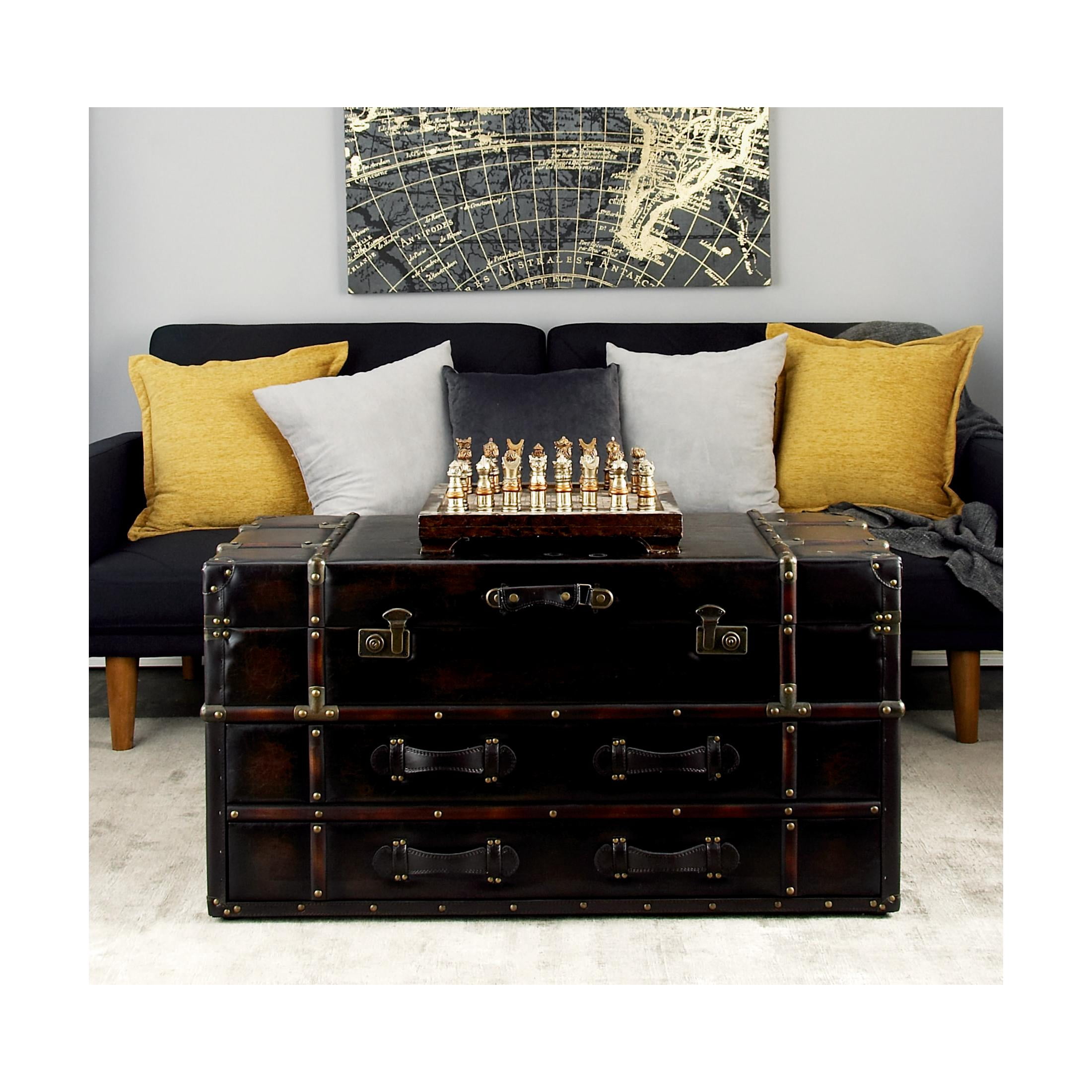DecMode Vintage Wood Trunk Inspired Brown Coffee Table with Storage, 40"W x 21"H