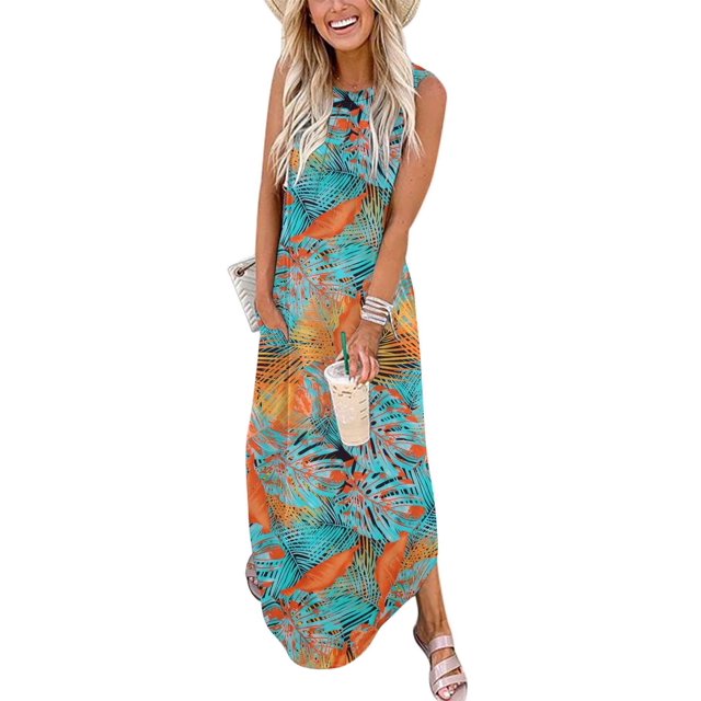 Vestido Zeagoo para mujer, bohemio, verano, playa, estampado de hojas tropicales