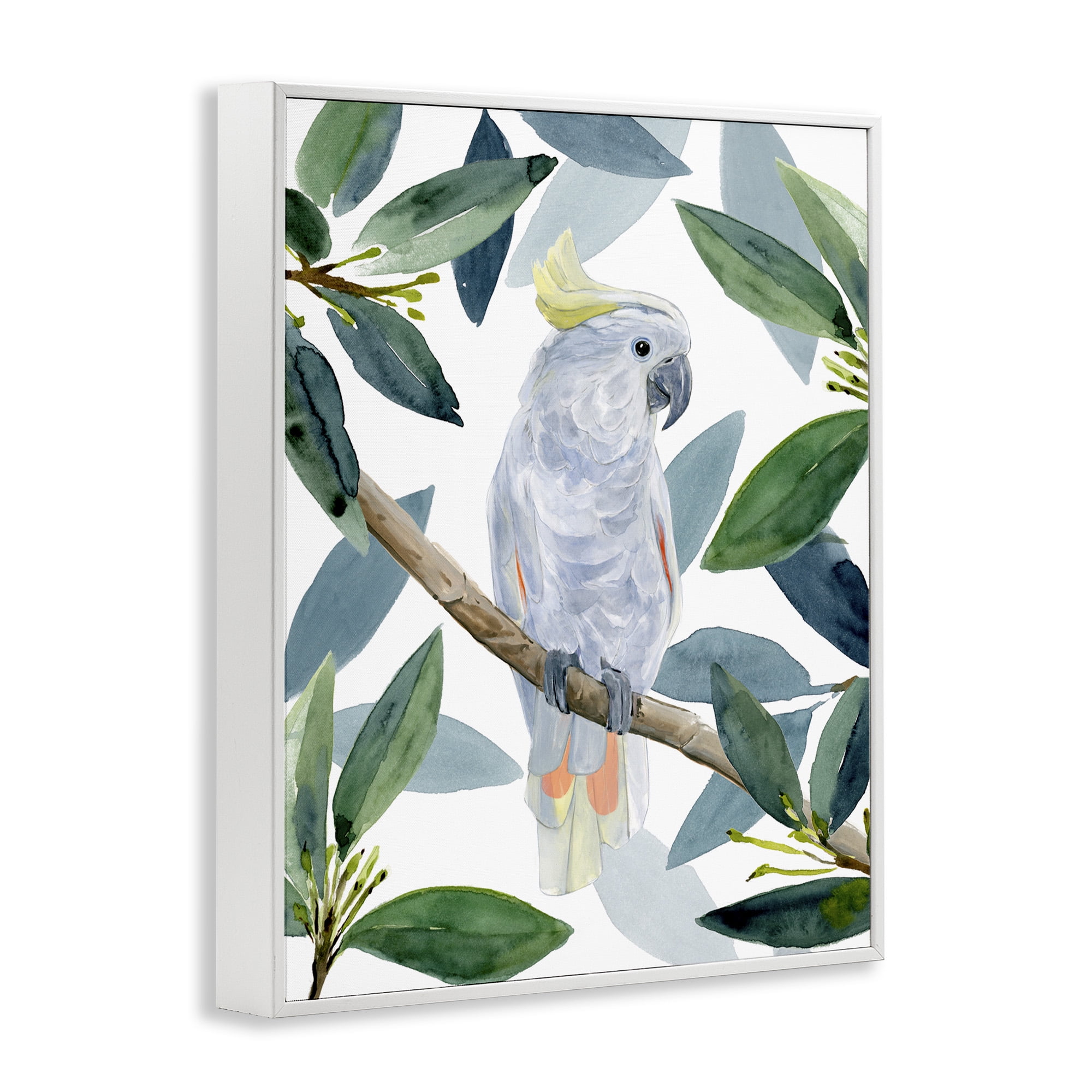 Stupell Industries Tropical Cockatoo & Greenery Animals & Insects Painting White Framed Art Print Wall Art, 16 x 20