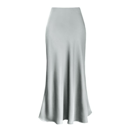 Upioiwer Womens Elegant High Waist Mini Skirt Lingerie Skirt Solid Satin Dress Leather Skirts for Women Zipper Elegant Skirt Gray X-Large