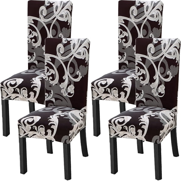 Chair Covers for Dining Room Set of 4 Pack Slipcovers High Back Chairs Cover Stretch Slipcover Flower Dark Brown
