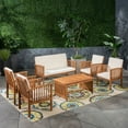 thumbnail image 3 of GDF Studio Navan Outdoor Acacia Wood 6 Seater Chat Set with Cushions, Brown and Cream, 3 of 13