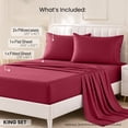 thumbnail image 4 of Lux Decor Collection King Size Sheet Set - 4 Pc King Bed Sheets Set - High GSM Brushed Microfiber Sheets - Up to 16 Inches Deep Pocket Bedding Sheets & Pillowcases, Burgundy, 4 of 10