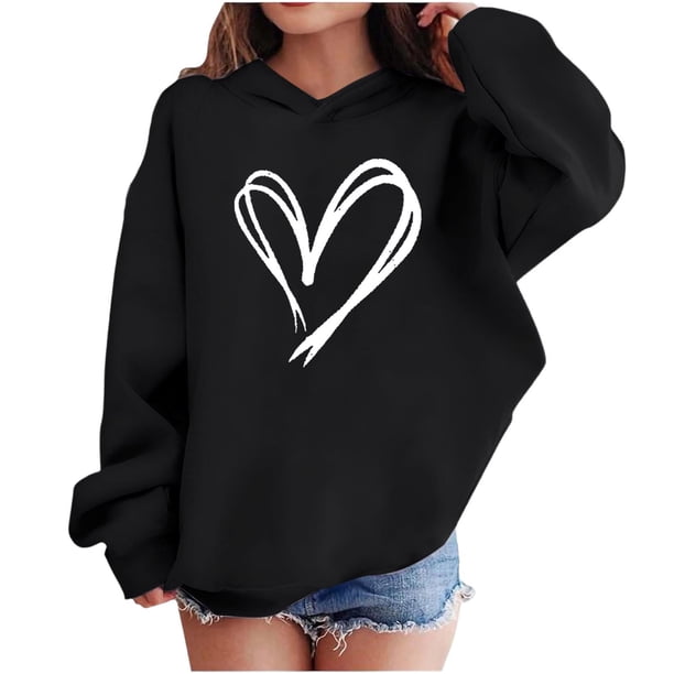 Sudadera con capucha y estampado de corazón de San Valentín, sudadera de manga larga para niños y niñas, chaqueta para niñas de talla mediana y grande.
