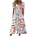 thumbnail image 2 of Robe Maxi Grande Taille pour Femmes Été Manches Courtes Col Rond Imprimé avec Poches Robe Manches Courtes en Liquidation, 2 of 6