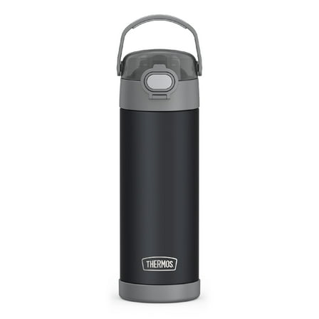 THERMOS FUNTAINER 16 Ounce Stainless Steel Vacuum Insulated Bottle with Wide Spout Lid, Matte Charcoal