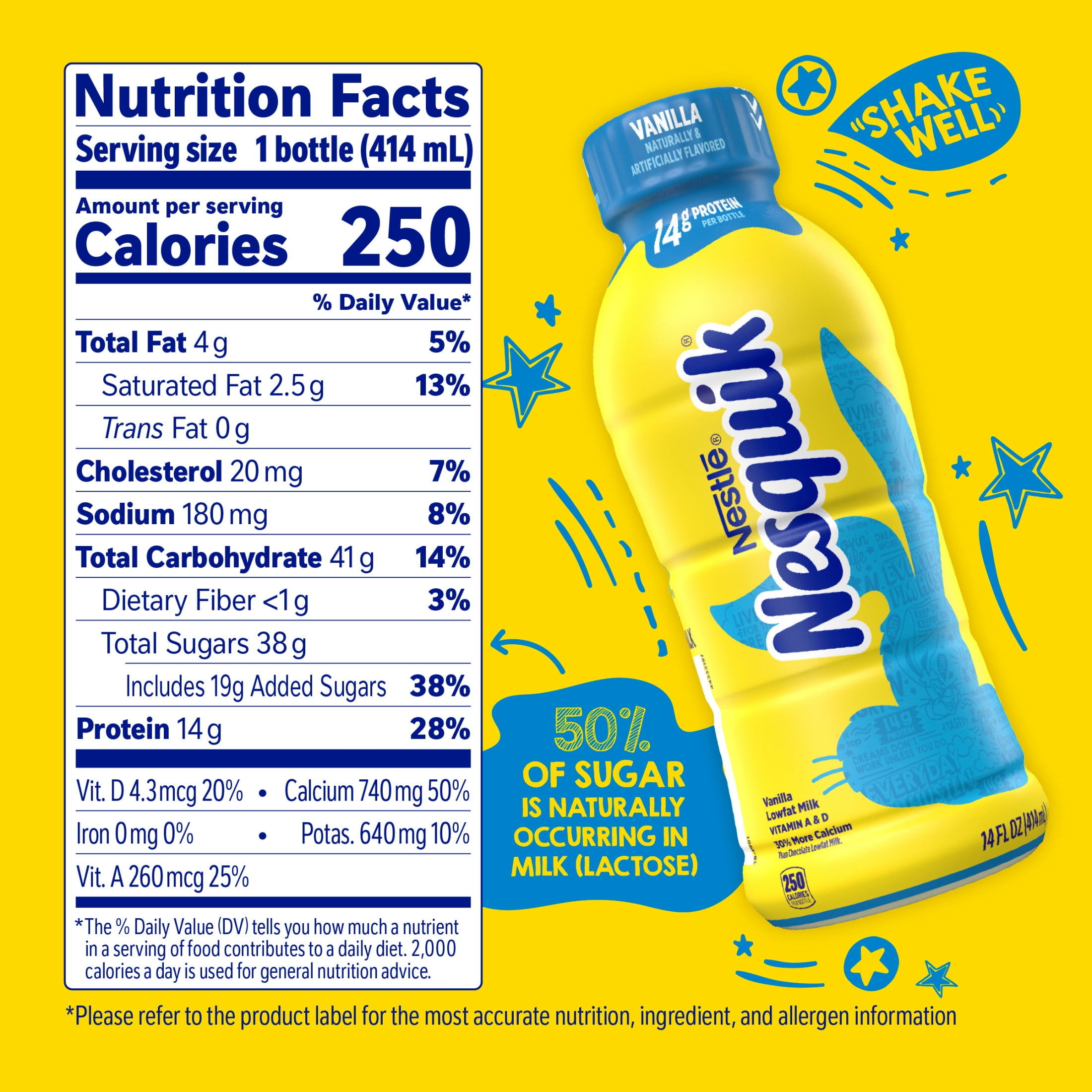 Nesquik Vanilla Flavored Low-Fat Milk, Ready to Drink Low-fat Milk,14 fl o 14 fl oz