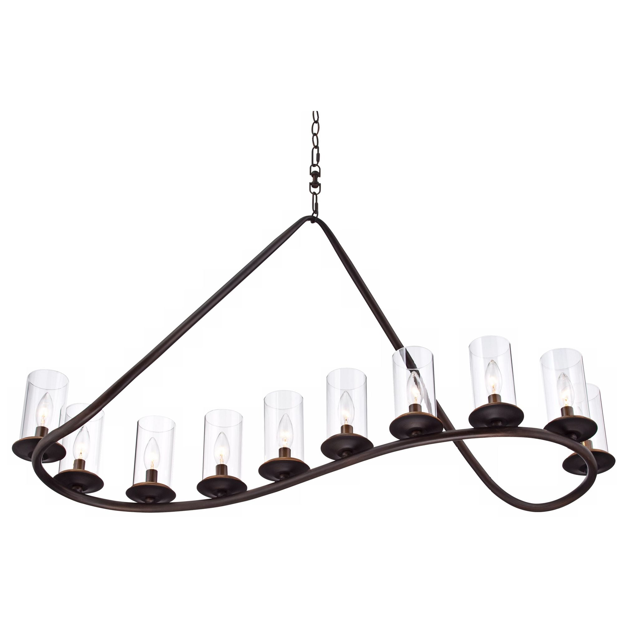 Franklin Iron Works Heritage Bronze Linear Island Pendant Chandelier 44" Wide Farmhouse Rustic Clear Glass 10-Light Fixture for Dining Room Kitchen